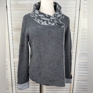 CHIARAMENTE Women's Wool Blend Cowl Neck Cardigan Sweater Gray/Animal Print-M
